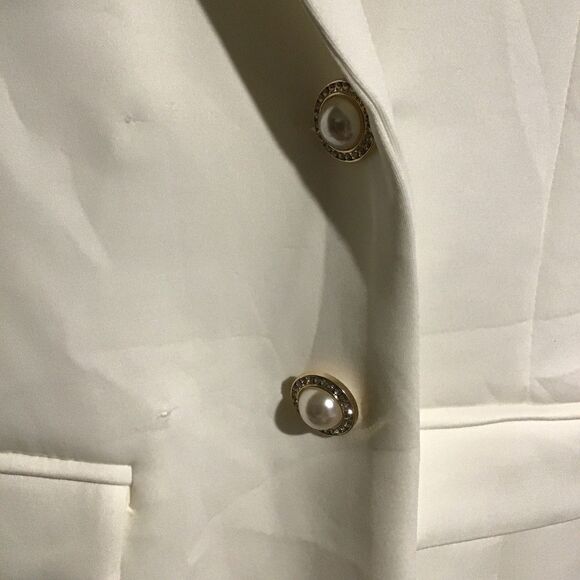 Ivory Feather Embellished Pearl Rhinestone Blazer Dress Women's Size M Wedding - Picture 7 of 7